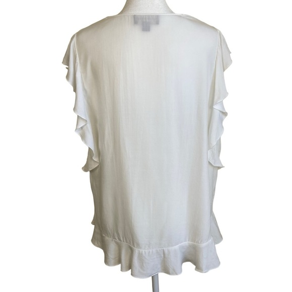 Johnston & Murphy Boho V-neck Ruffle Blouse Top White Size M - Picture 10 of 16